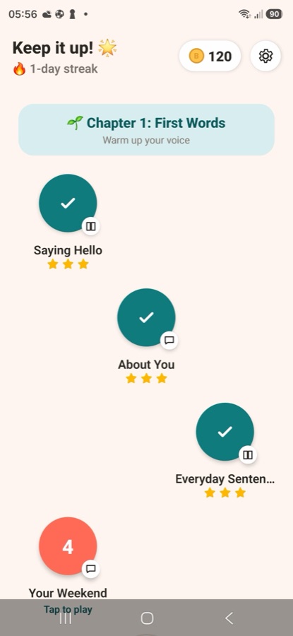 Bravora level path showing completed lessons with star ratings