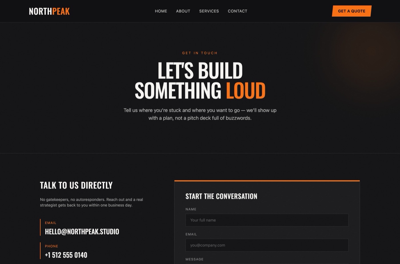 AI-generated Contact page for Northpeak