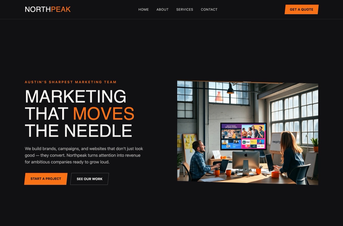 An AI-generated agency homepage produced from a short brand brief
